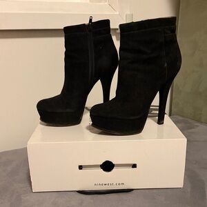 Nine West Black Suede Heeled Boots